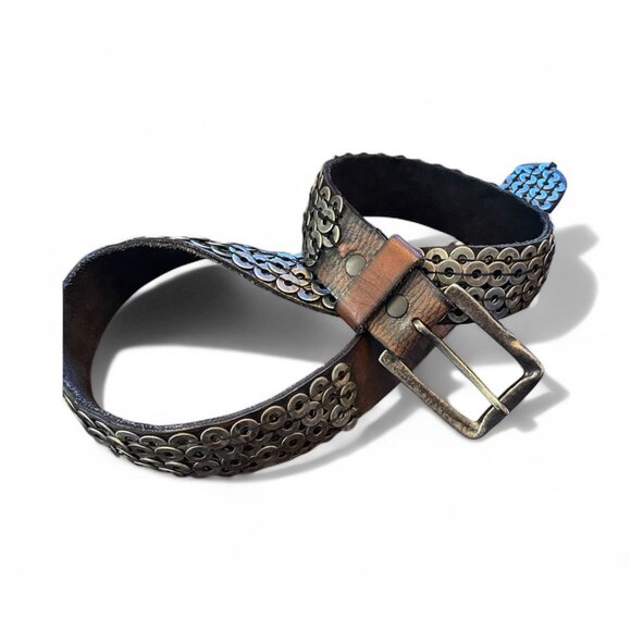 Bill Adler Design Studded Industrial Leather Biker Belt Wide 38 - Picture 1 of 4